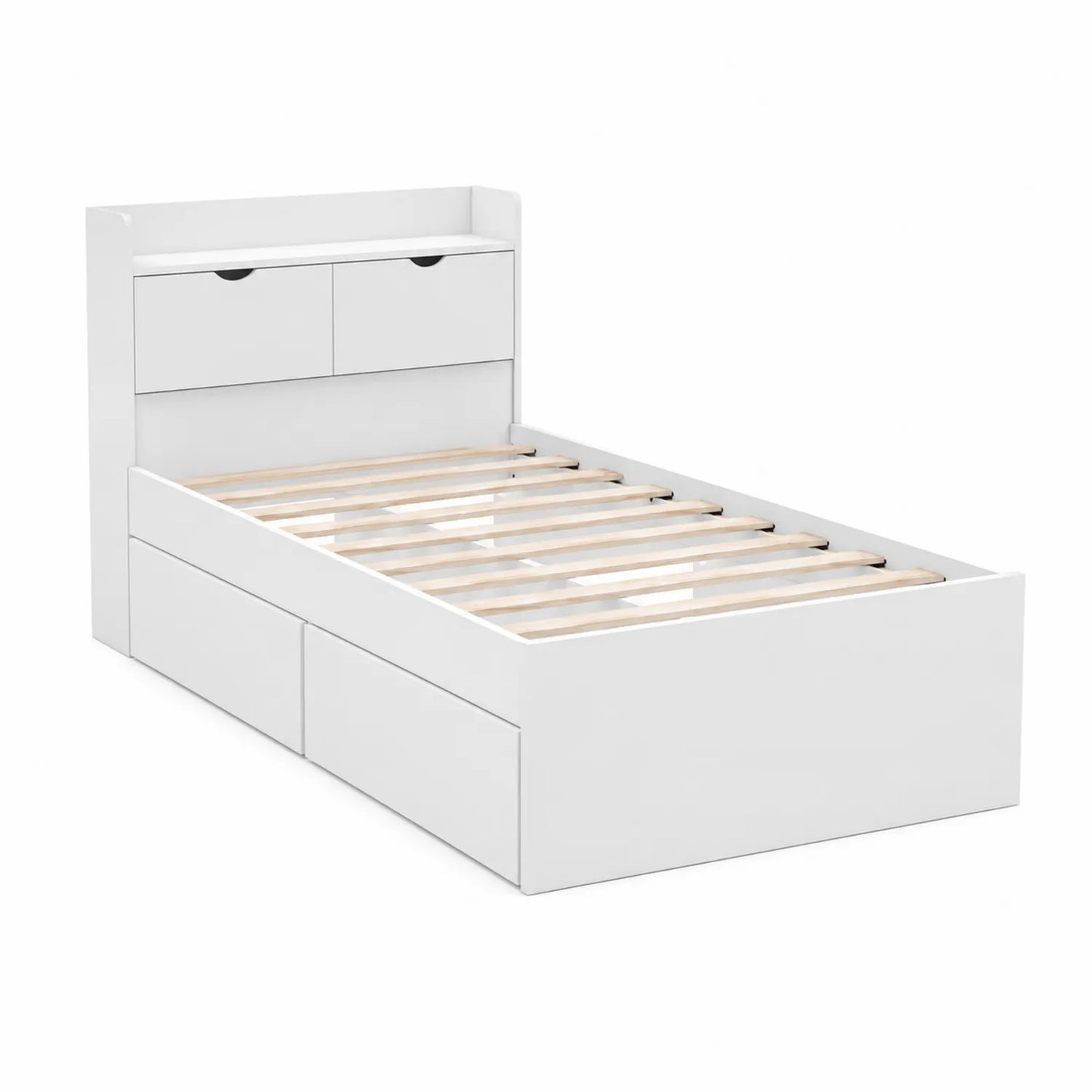 Letto singolo in legno bianco con contenitore integrato