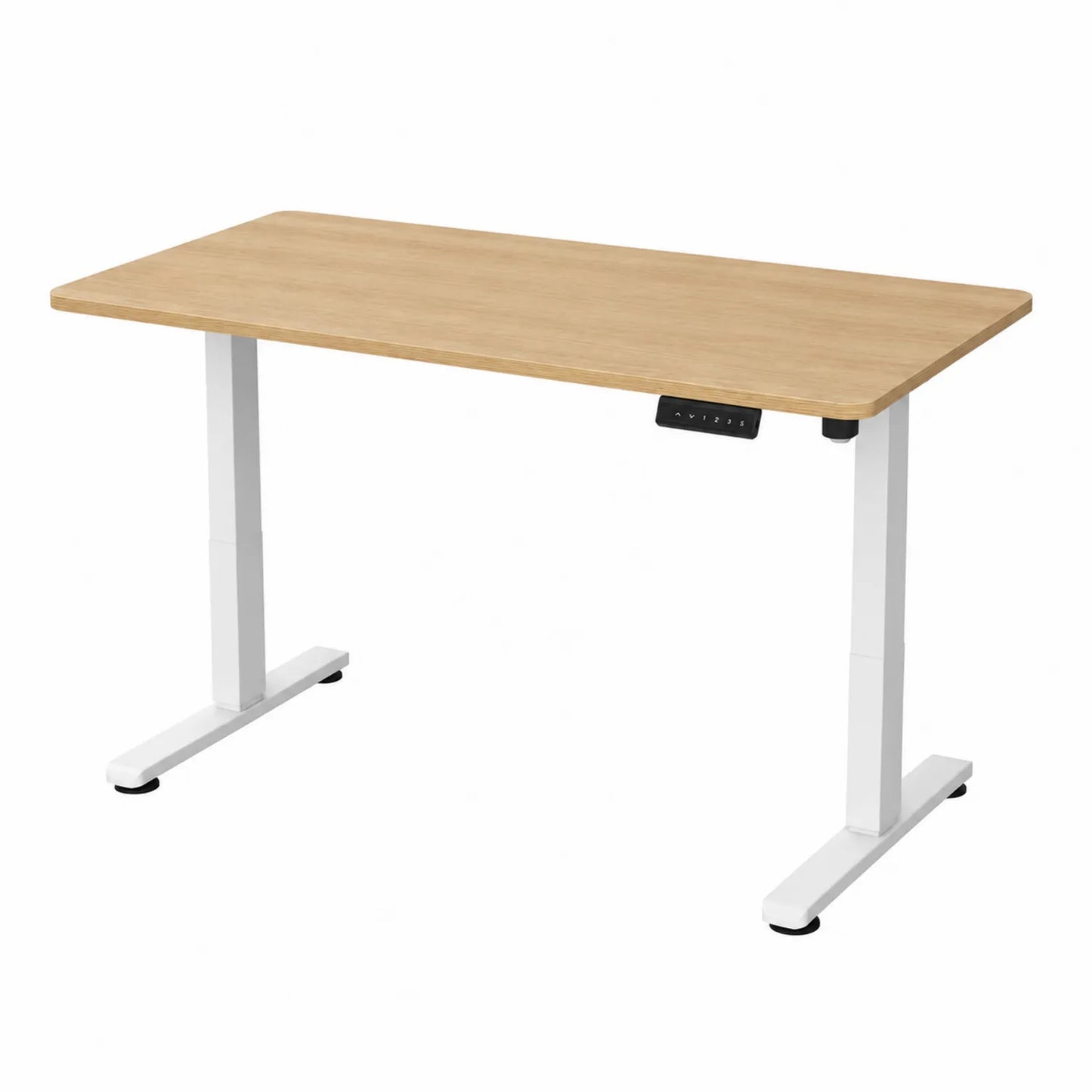 Scrivania regolabile in altezza in legno MDF rovere chiaro e metallo bianco