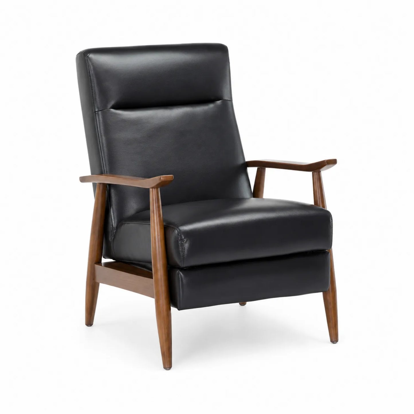 Fauteuil en cuir synthétique noir avec accoudoirs en bois