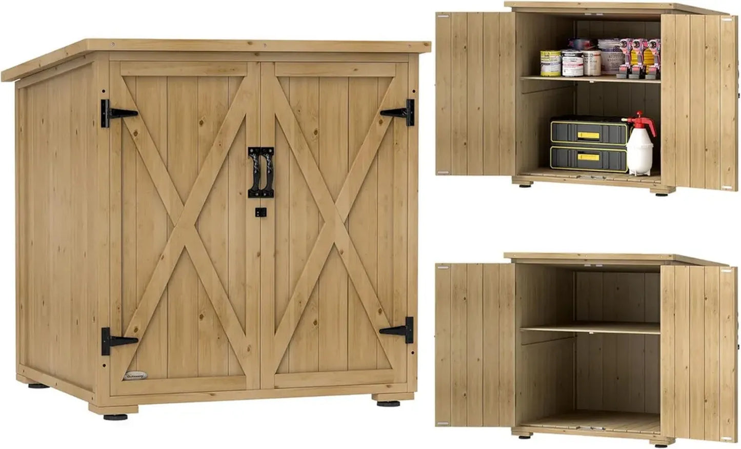 Cabane de Jardin Outsunny en Bois, avec Étagères Ajustables et Toit Étanche, 77,5 x 88 x 83/90 cm