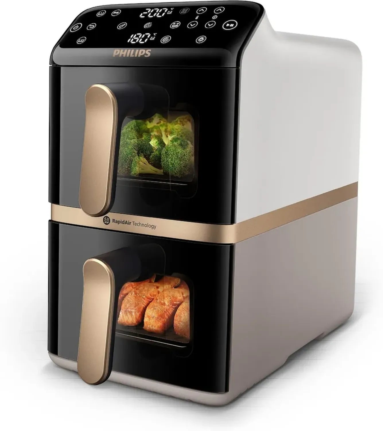 Friteuse à Air à Double Niveau 1L avec Fonction Verticale Crème Blanche