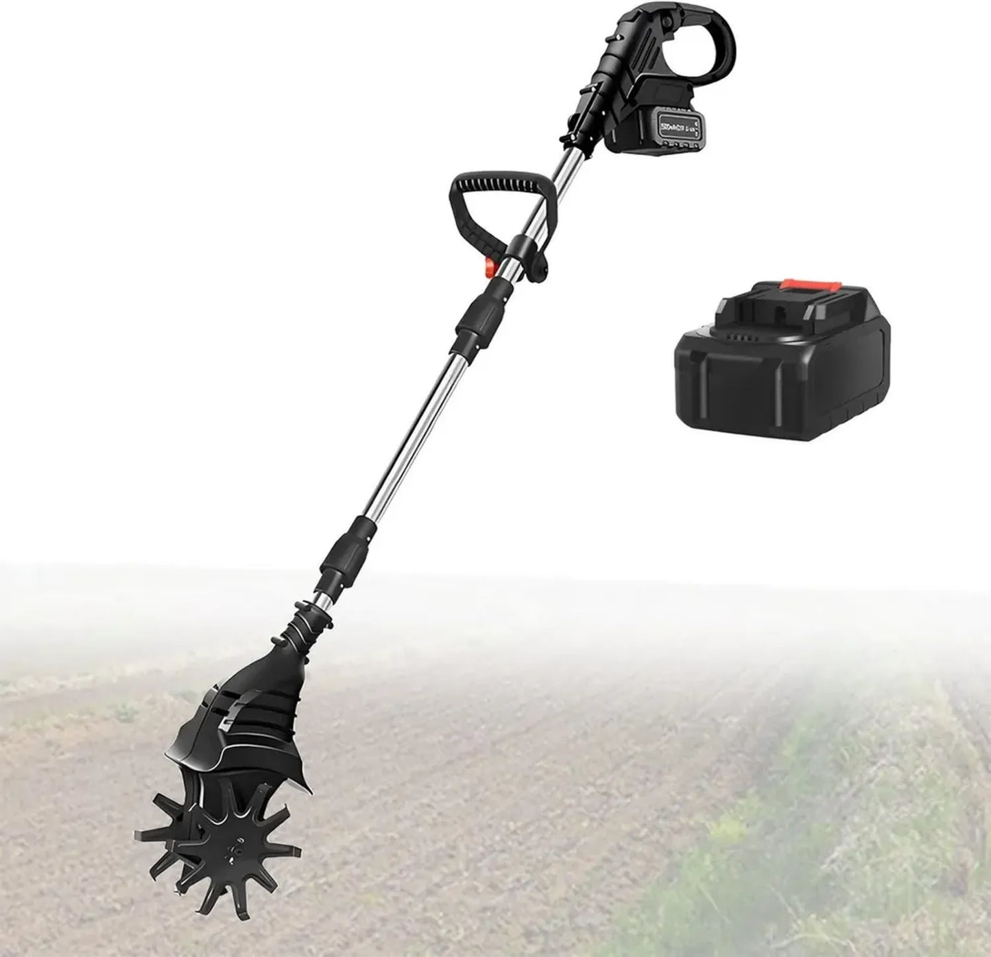 Motobineuse Électrique 21V, Largeur 20cm, Profondeur 25cm, Idéale pour Jardin, Batterie Incluse - Black-DualBlades
