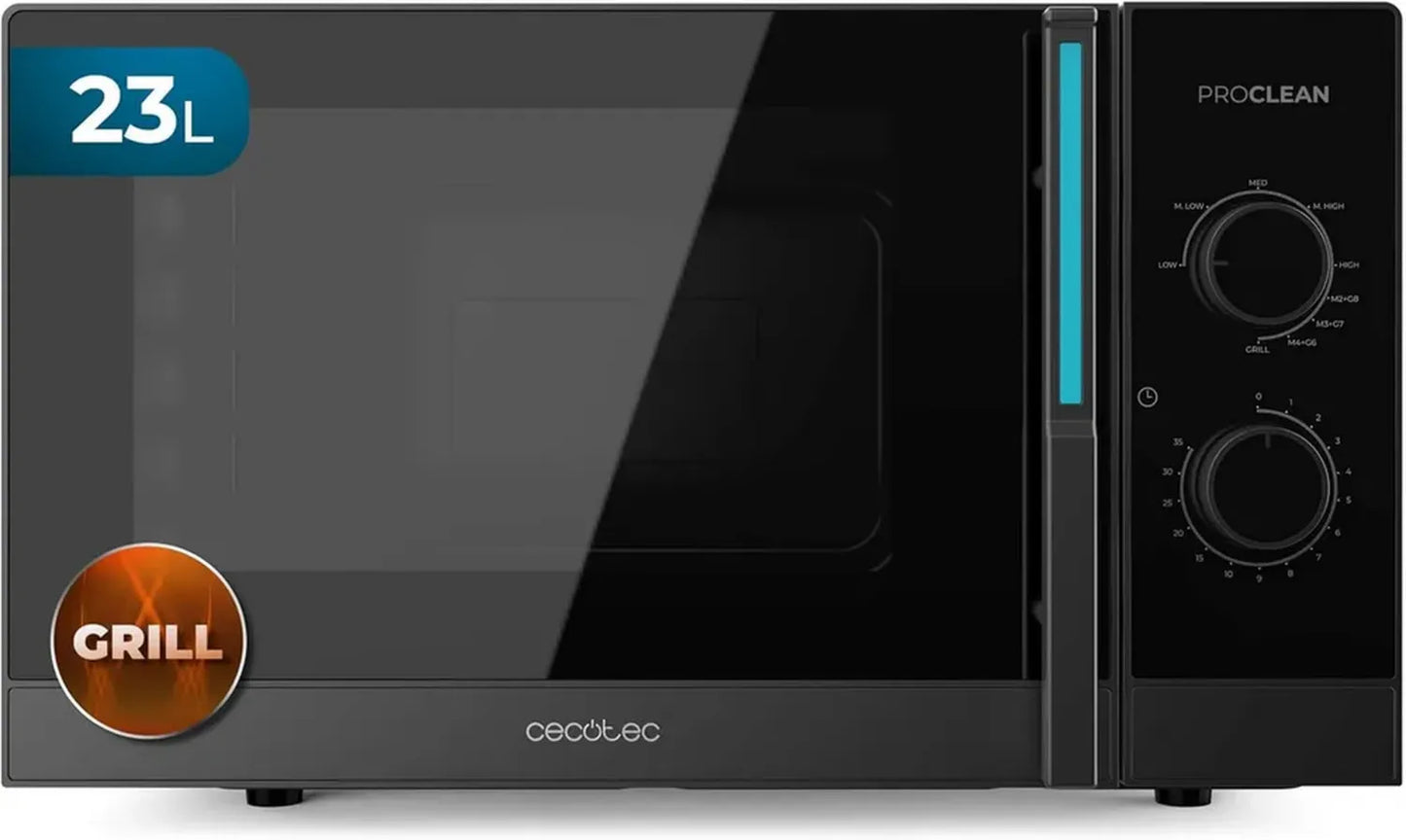 Four à Micro-ondes avec Gril Cecotec 23L, 800W, Cuisson Homogène, 8 Niveaux de Puissance, Décongélation, Minuterie 35 min, Plateau 285 mm