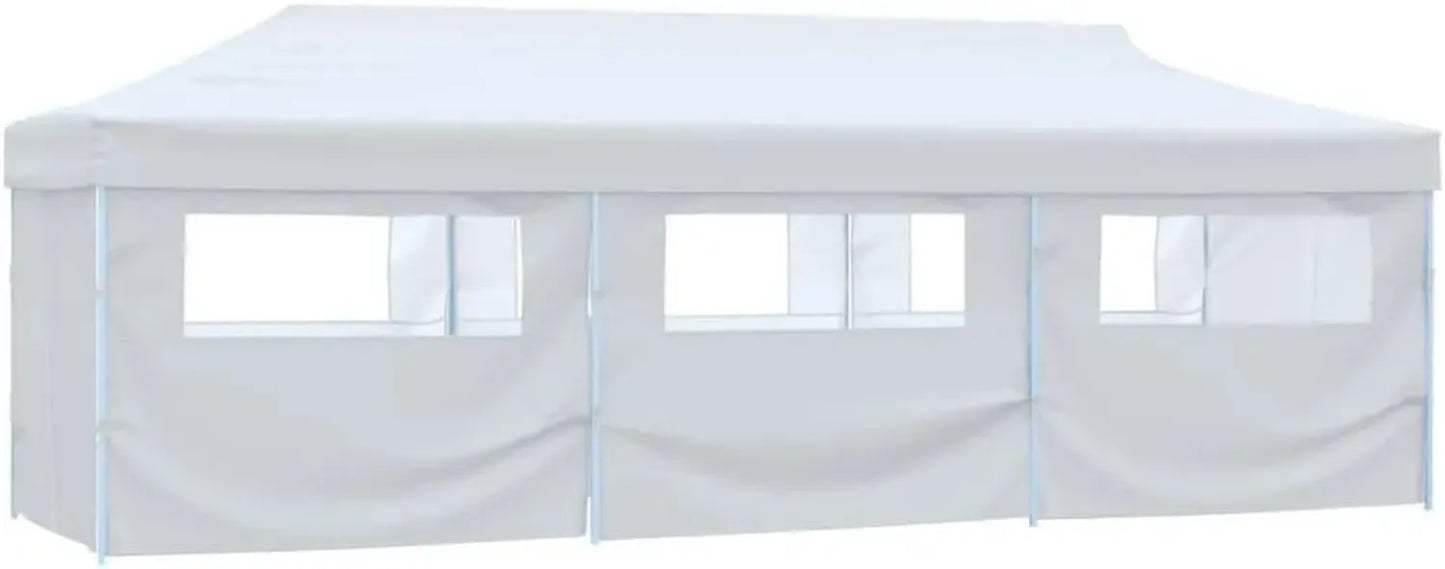 Chapiteau de Réception 3x9m Blanc, 8 Parois Amovibles, Structure Acier Pliable Résistante aux UV, Idéal pour Mariages, Barbecues et Événements Extérieurs