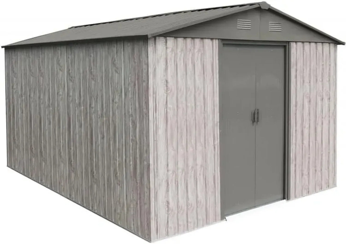 Abri de Jardin en Acier Galvanisé Beige 9,12m² avec Kit d'Ancrage et Double Porte Coulissante, Ventilation Naturelle, Résistant à la Neige 100kg/m², Garantie 15 Ans