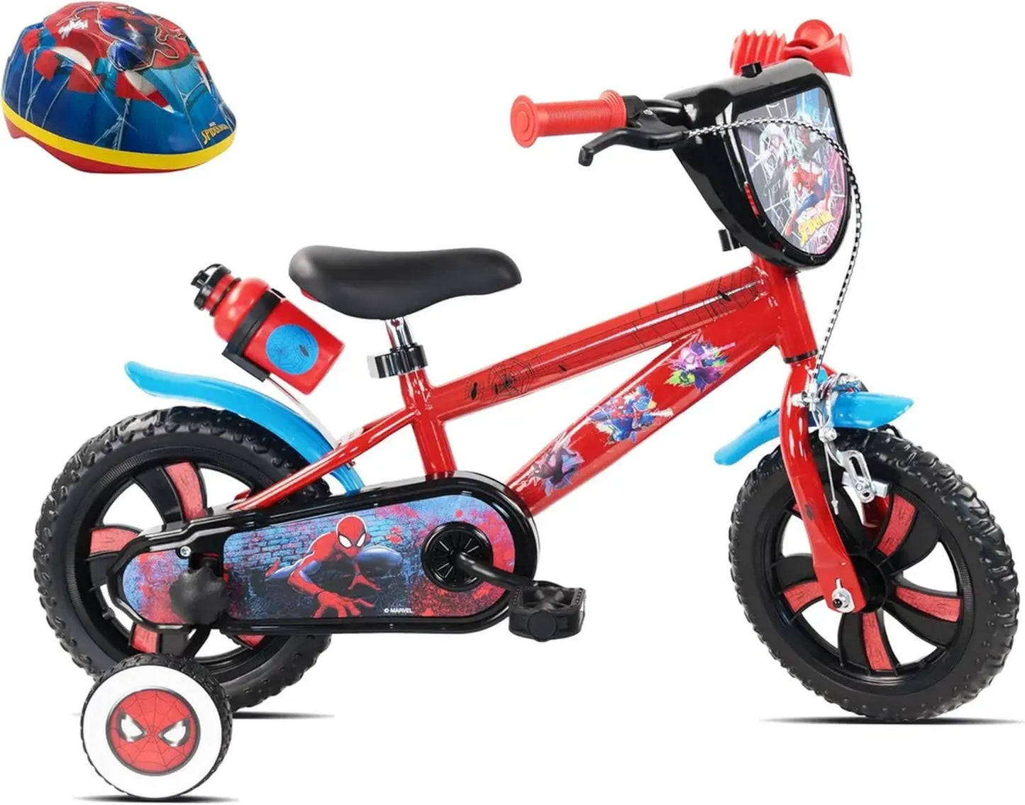 Vélo Enfant 12' Spiderman Marvel avec Casque, Frein, et Accessoires Complets