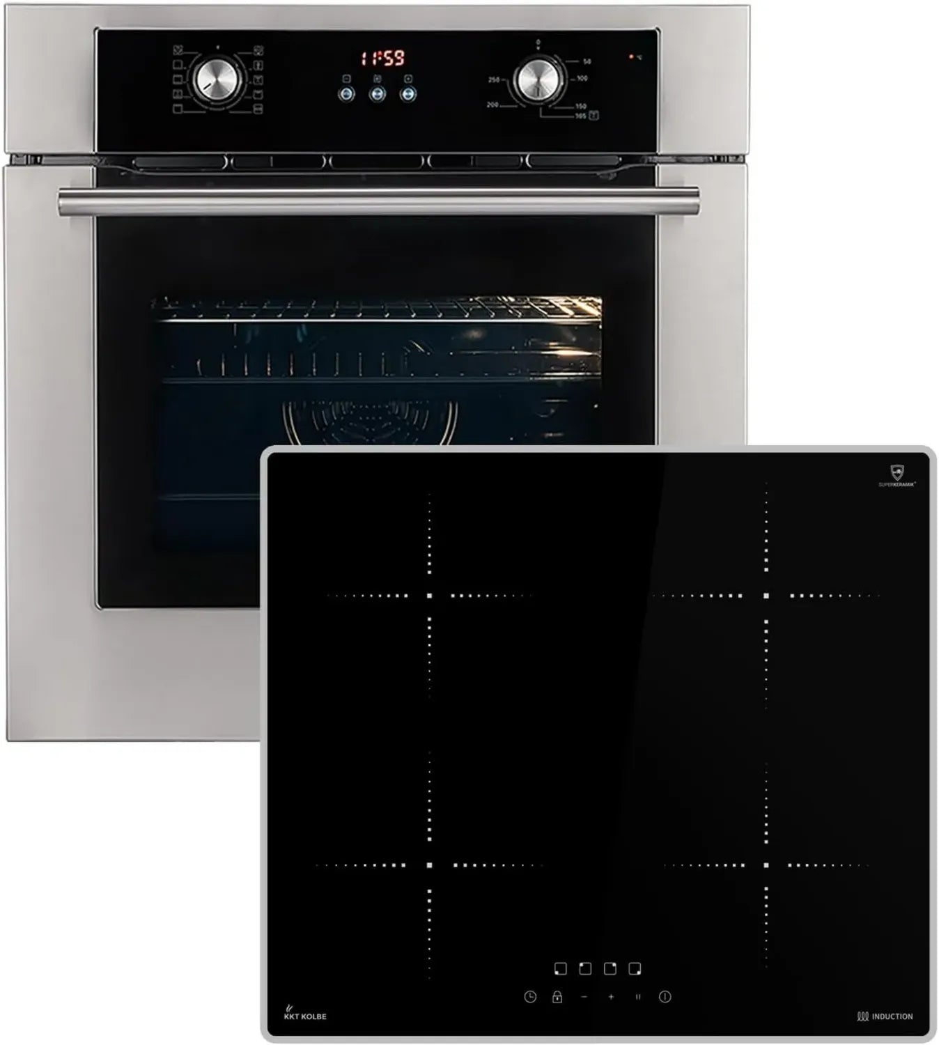 Ensemble Four et Plaque à Induction - 60cm Four Encastrable & 59cm Plaque Induction | Gril | Chaleur Tournante | Tiroirs Télescopiques | Minuterie Automatique | Double Vitrage Thermique