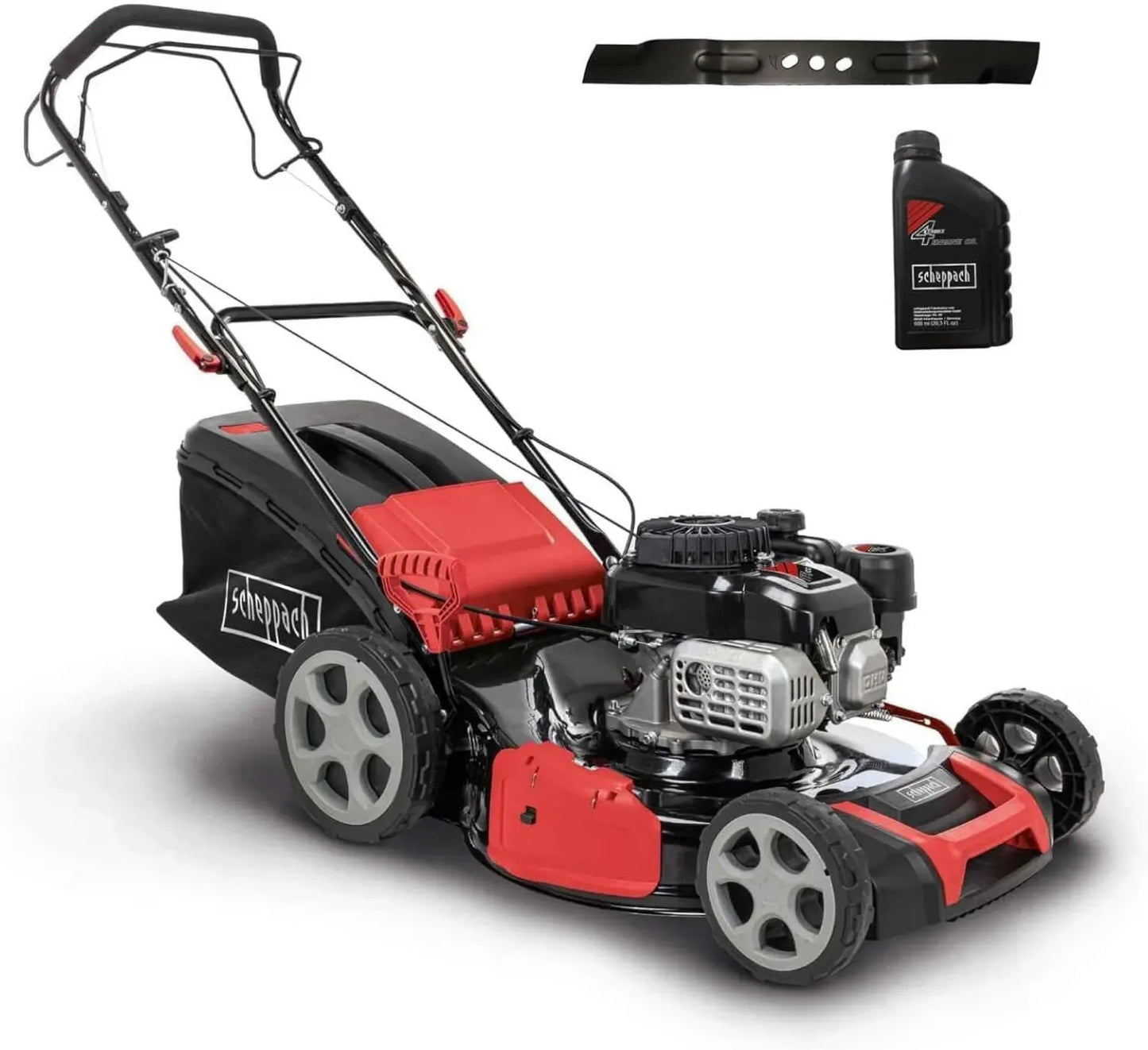 Tondeuse Thermique Scheppach MS180-51 - 51 cm - Moteur 5,4 CV - 8 Hauteurs Ajustables - 1600 m²