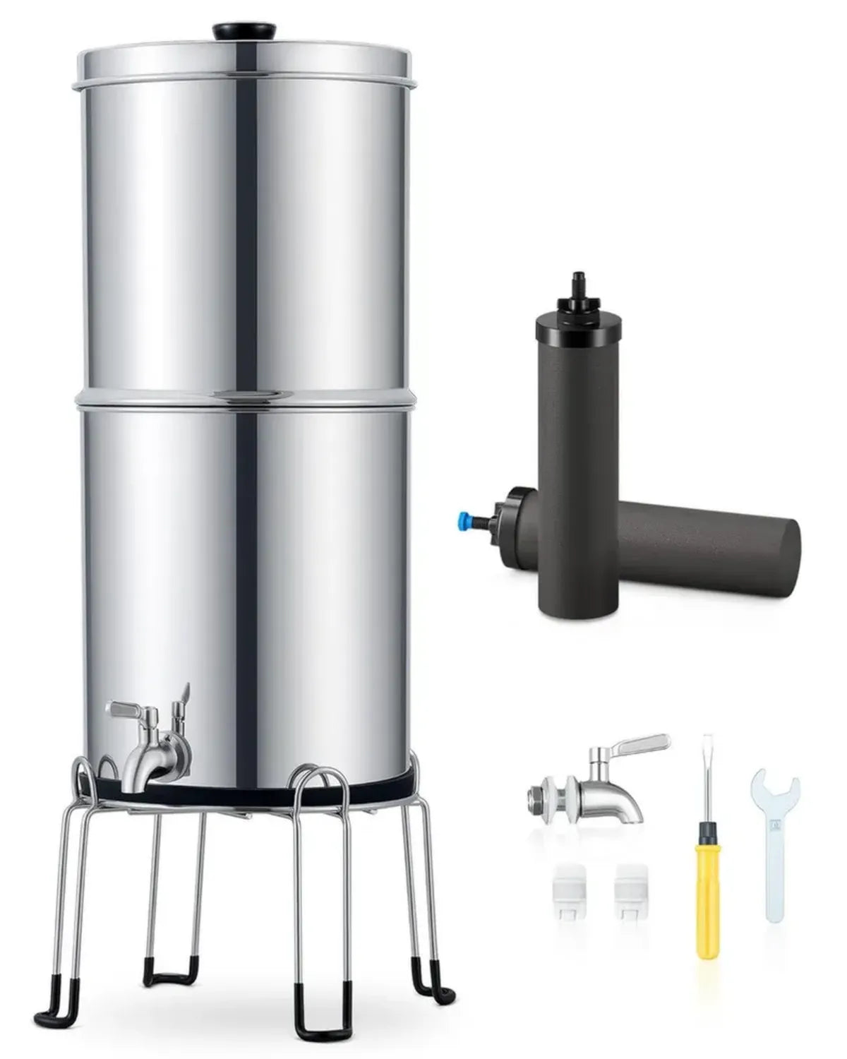 Purificateur d'Eau par Gravité 8,5L en Acier Inoxydable avec Filtres à Carbone - NSF/ANSI Certifié 42