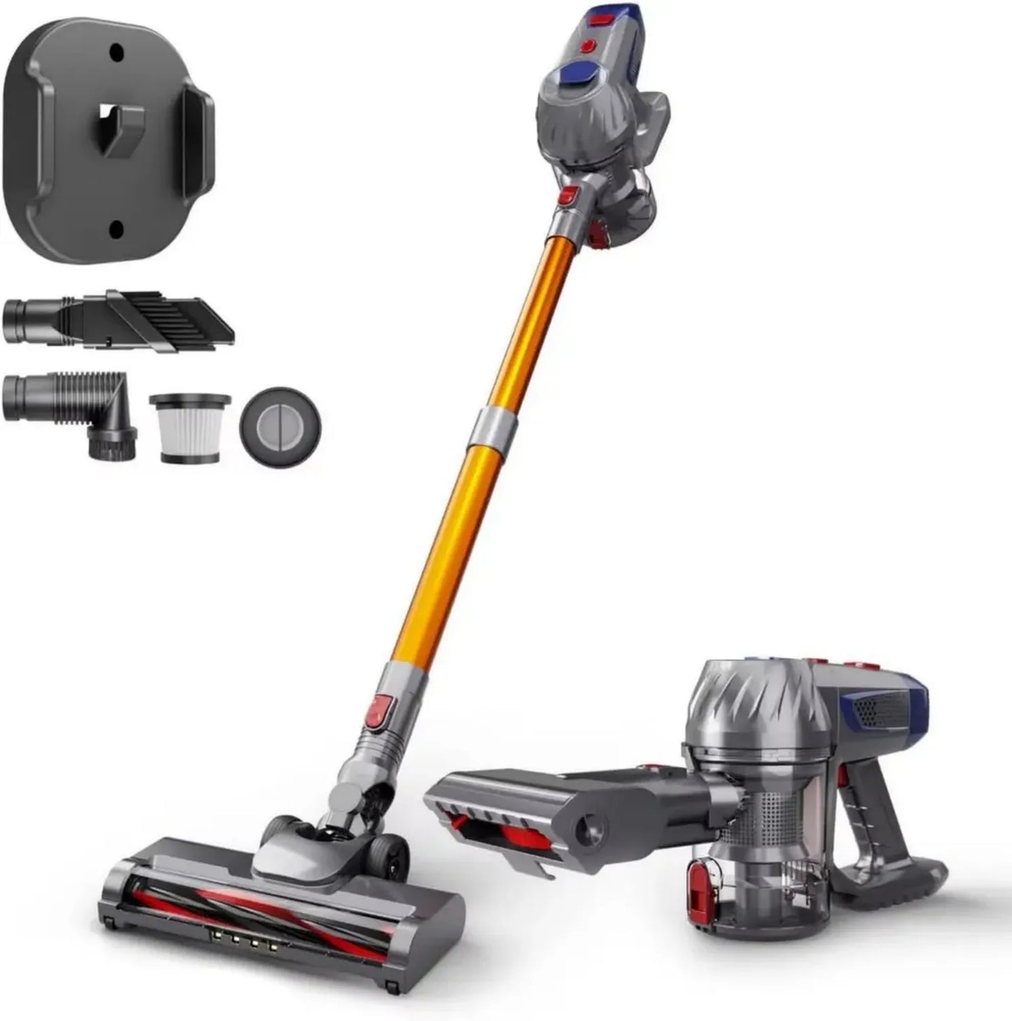 Aspirateur Balai sans Fil 2 en 1, Haute Puissance, Batterie Lithium, Filtre HEPA, Léger, Gris, Pour Maison et Voiture