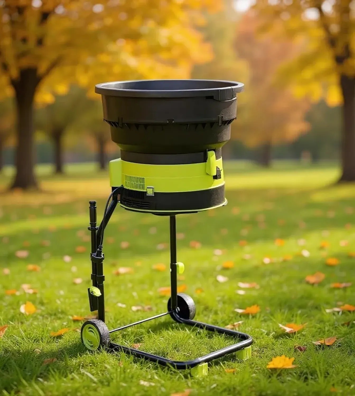 Broyeur à feuilles électrique puissant avec roues pour jardinage et compostage