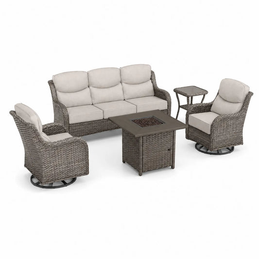 Salotto da Giardino in Rattan Sintetico con Tavolo e Poltrone Cuscini Beige