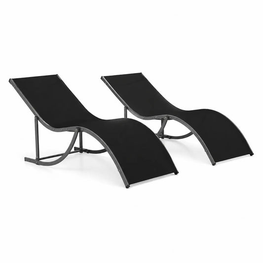 Set di 2 sedie a sdraio in metallo e textilene nero