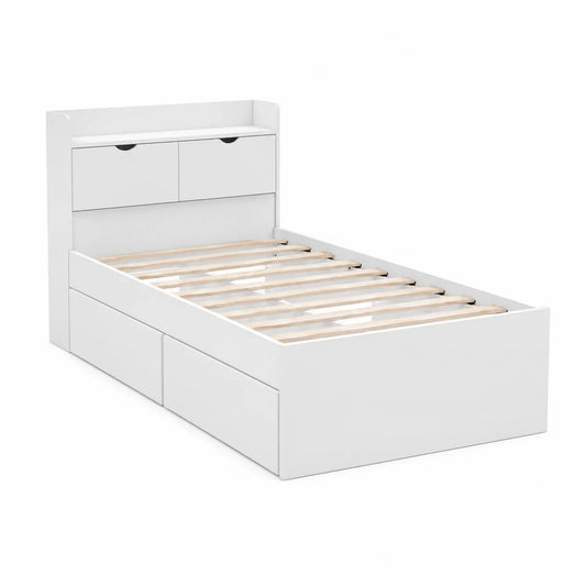 Letto singolo in legno bianco con contenitore integrato