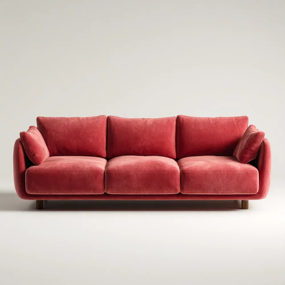 Sofa Set Velvet Upholstery 210x90x85 cm - Red - Modern Design