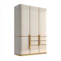 Wardrobe High Gloss Finish with Gold Accents 180x60x240 cm – Beige/Gold Modern Design