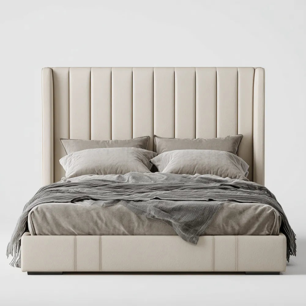 Double Bed Upholstered 200x160x120 cm - Beige - Contemporary Design