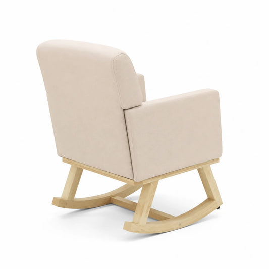 Poltrona a dondolo in legno e tessuto poliestere beige 80x70x90 cm