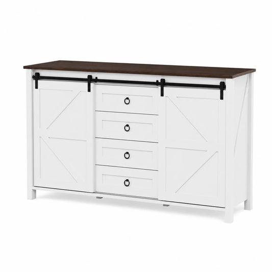 Credenza in legno MDF con ante scorrevoli e cassetti Bianco/Marrone