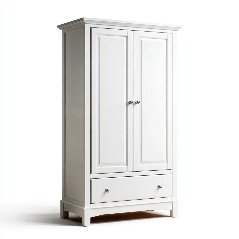 Wardrobe Wooden 190x90x50 cm - White - Classic Style
