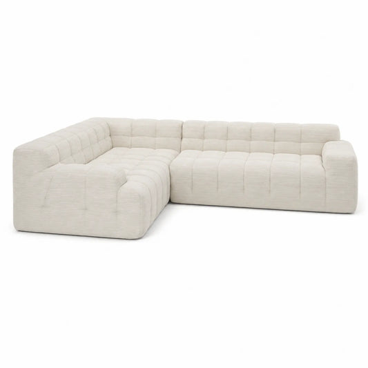 Divano ad angolo a L in velluto a coste beige 300x150 cm