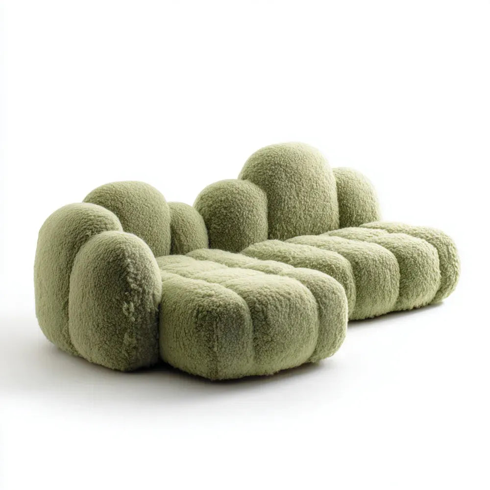Cloud Sofa Set Plush Upholstery 230x100x75 cm - Sage Green - Contemporary Style