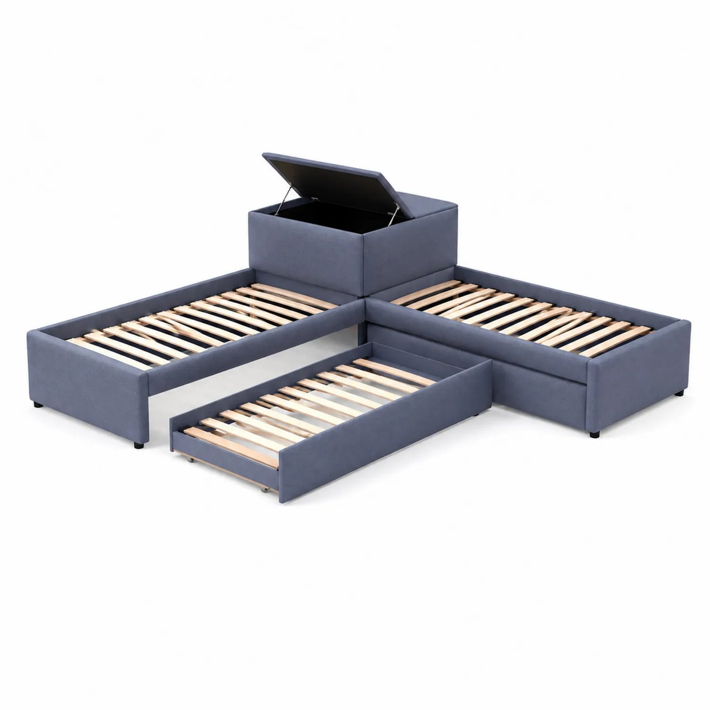 Letto estraibile modulare con contenitore in tessuto poliestere blu