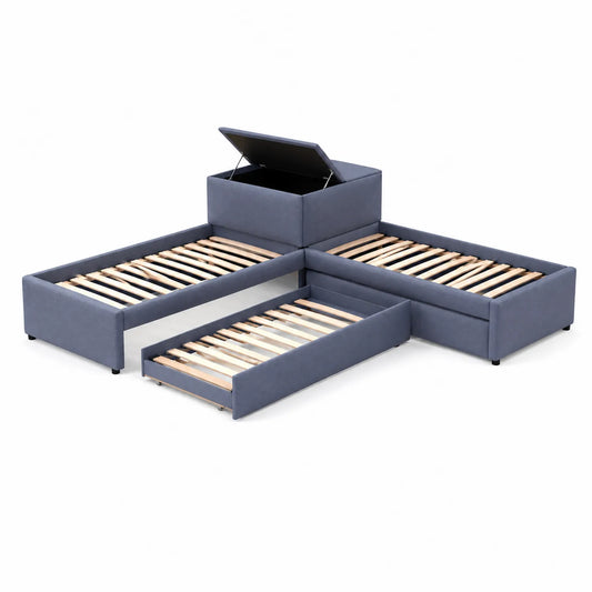 Letto estraibile modulare con contenitore in tessuto poliestere blu