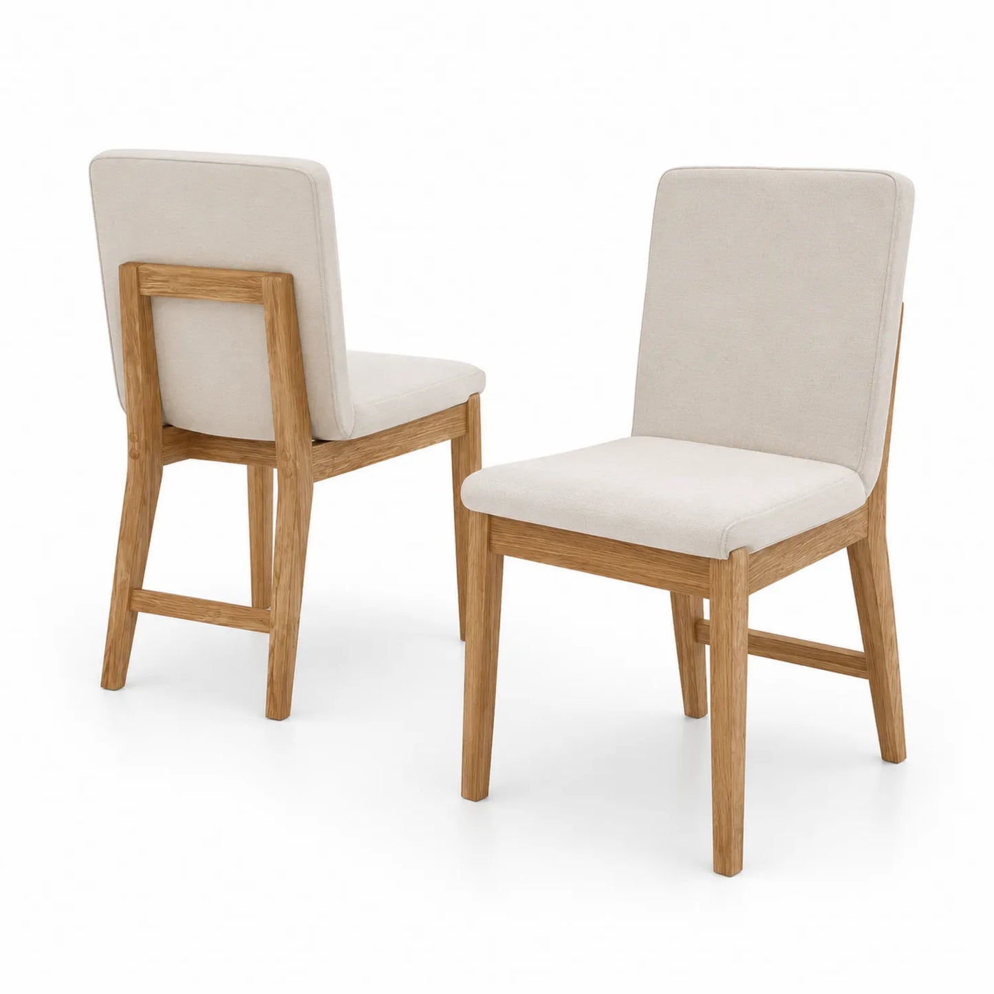 Chaise en bois de chêne et tissu beige 84 cm - Lot de 2