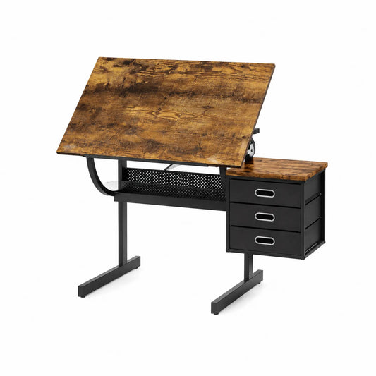 Tavolo da disegno in legno e metallo con cassetti 120x60x75 cm Marrone/Nero