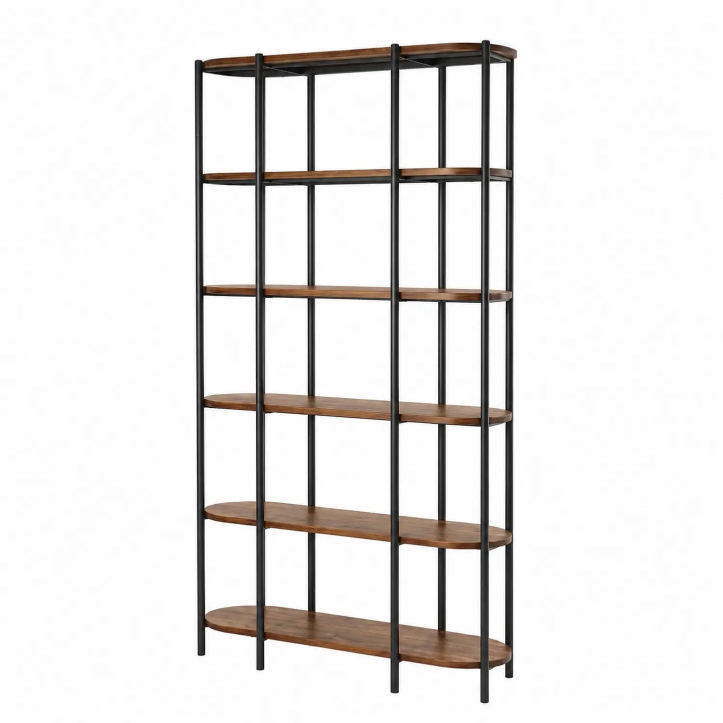Scaffale a 6 Ripiani in Legno e Metallo Nero/Marrone