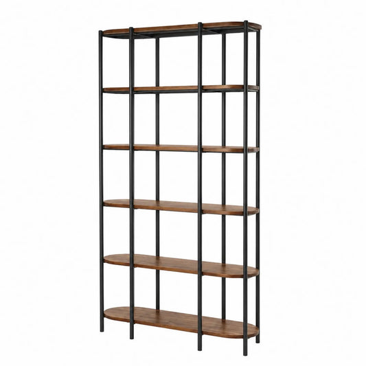 Scaffale a 6 Ripiani in Legno e Metallo Nero/Marrone