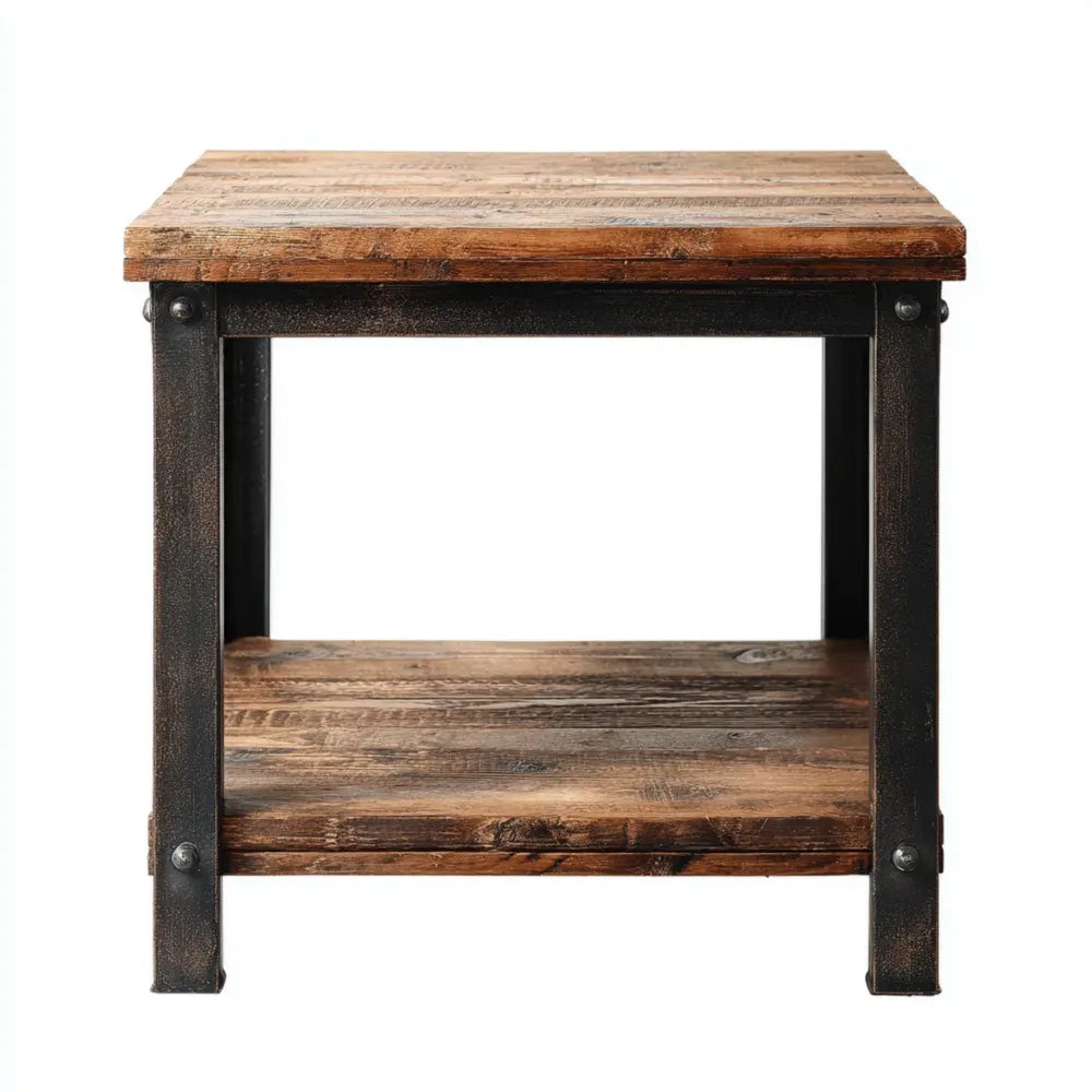 Side Table 45x45x50 cm - Wood and Metal Rustic Finish