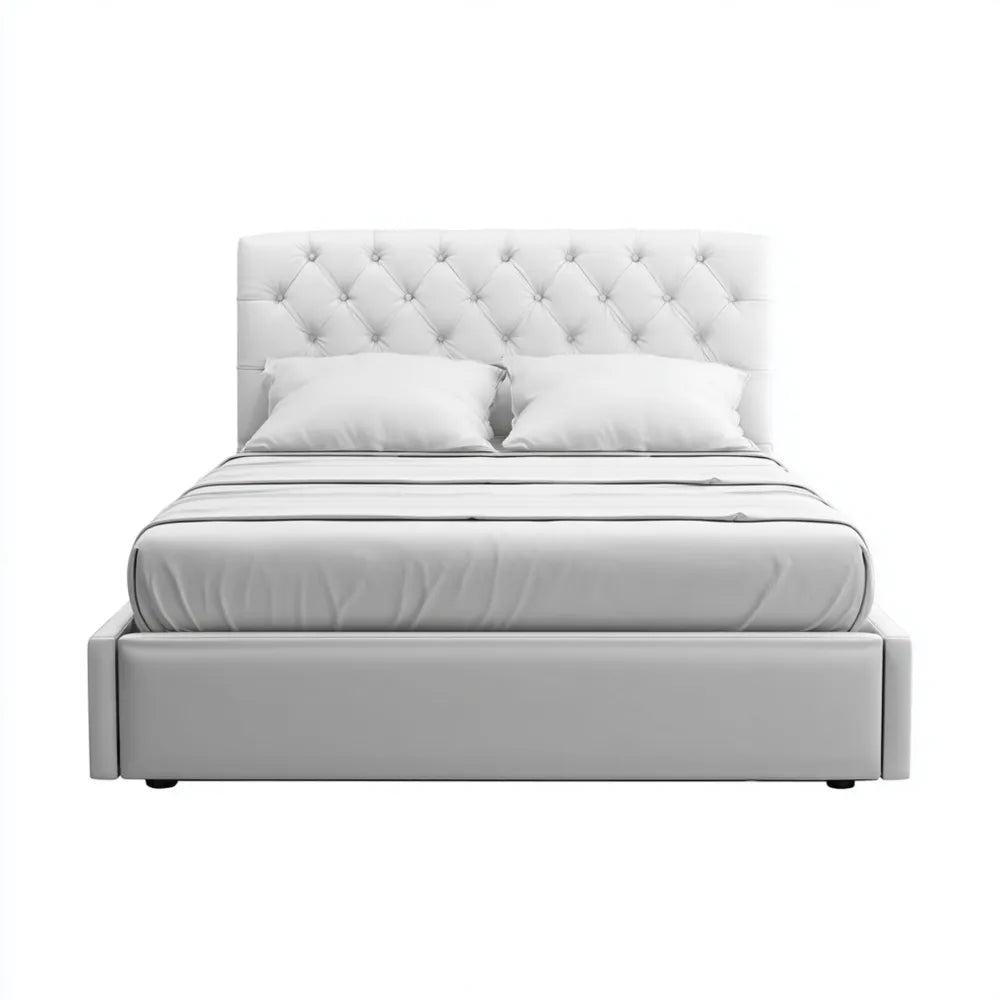 Double Bed Upholstered Frame 160x200x100 cm - White - Contemporary Style