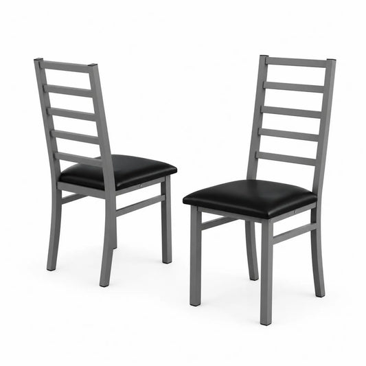 Set di 2 sedie in metallo e similpelle nera