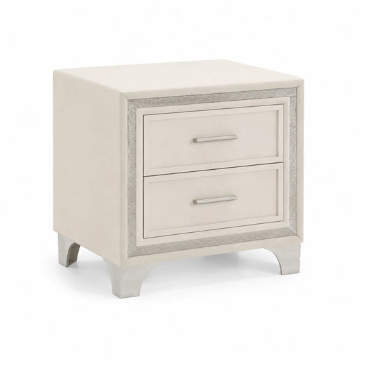 Comodino 2 cassetti in legno e metallo Bianco