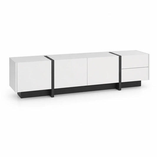 Meuble TV bas en bois composite Blanc/Noir 200x35x42 cm