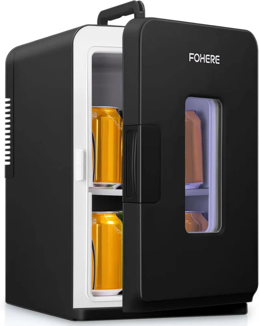 Réfrigérateur Compact FOHERE 15L, Silencieux, Portable, Fonction Chaud/Froid, Noir, Idéal pour Cosmétiques