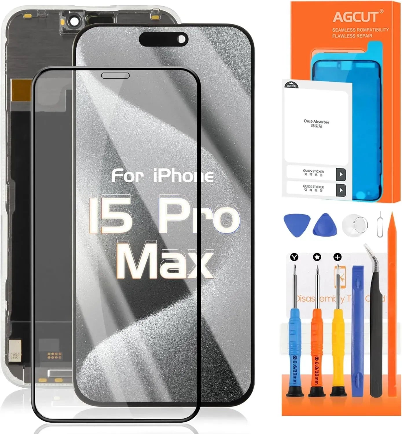 Écran OLED de Remplacement pour iPhone 15 Pro Max, 6,7 Pouces, Assemblage Tactile 3D avec Outils, Noir