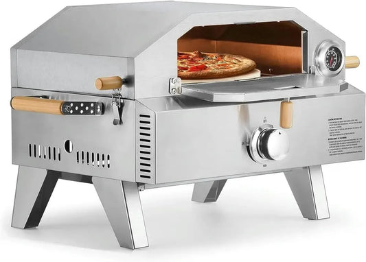 Four à Pizza Extérieur en Acier Inoxydable avec Thermomètre et Housse de Protection