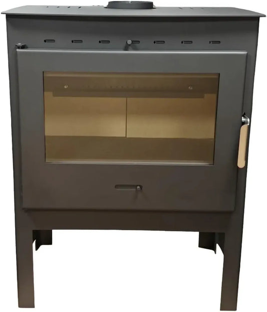 Poêle à bois en acier 13,4 kW avec vue panoramique, chambre en vermiculite, verre céramique propre, haute efficacité, faibles émissions