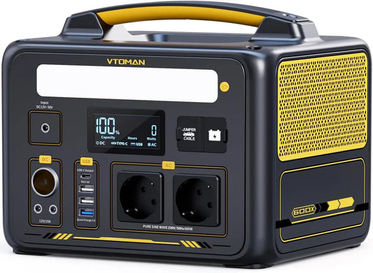 Station d'Énergie Portable VTOMAN 600W, Batterie LiFePO4 299Wh, Générateur Électrique Extensible 939Wh, Ports Type-C PD 60W, Idéal pour Camping et Extérieur