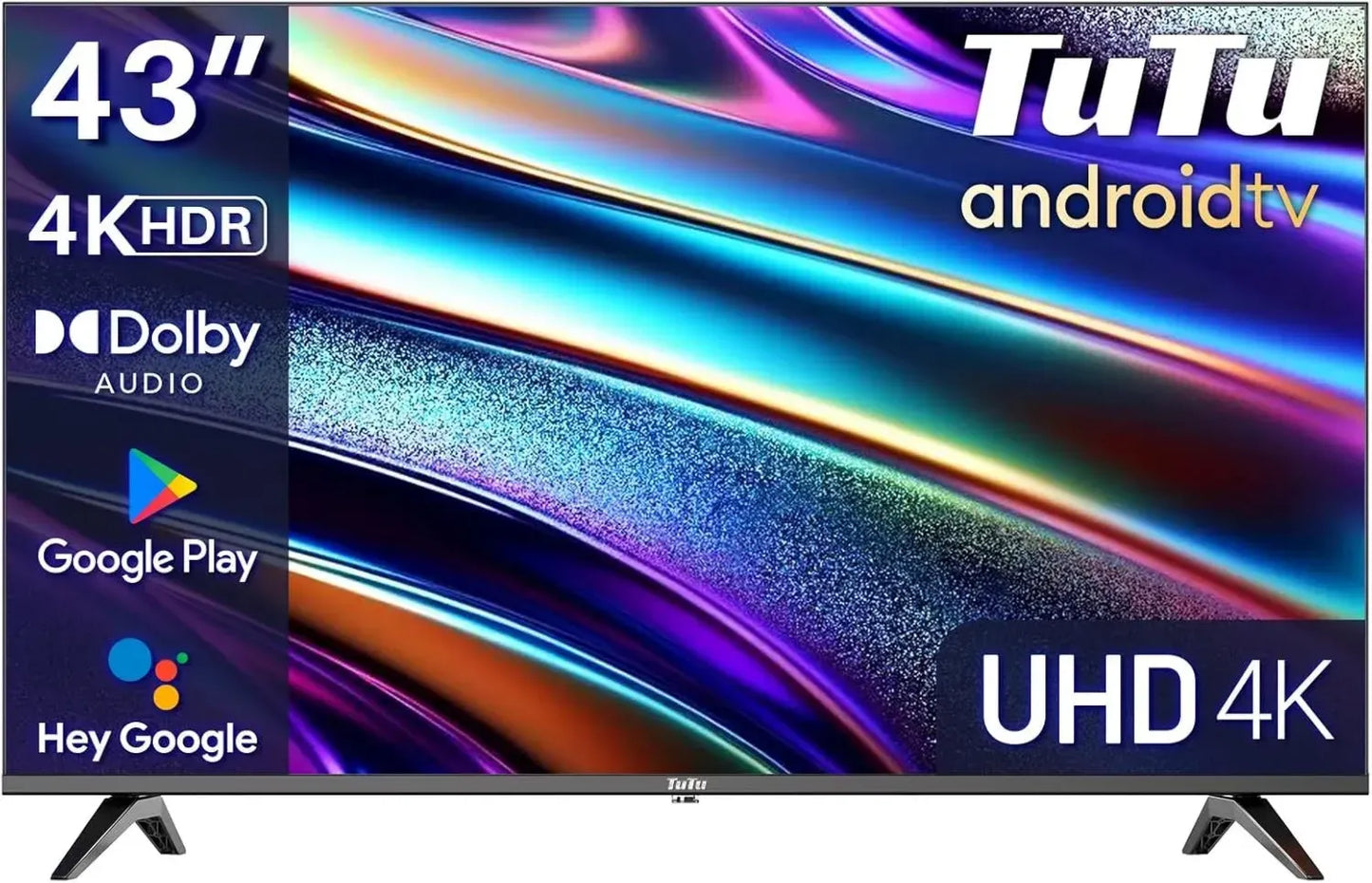 Téléviseur Intelligent TuTu 43'' 4K UHD LED avec WiFi et Bluetooth - Android TV avec YouTube, Netflix, Prime Video, Disney+, Triple Tuner