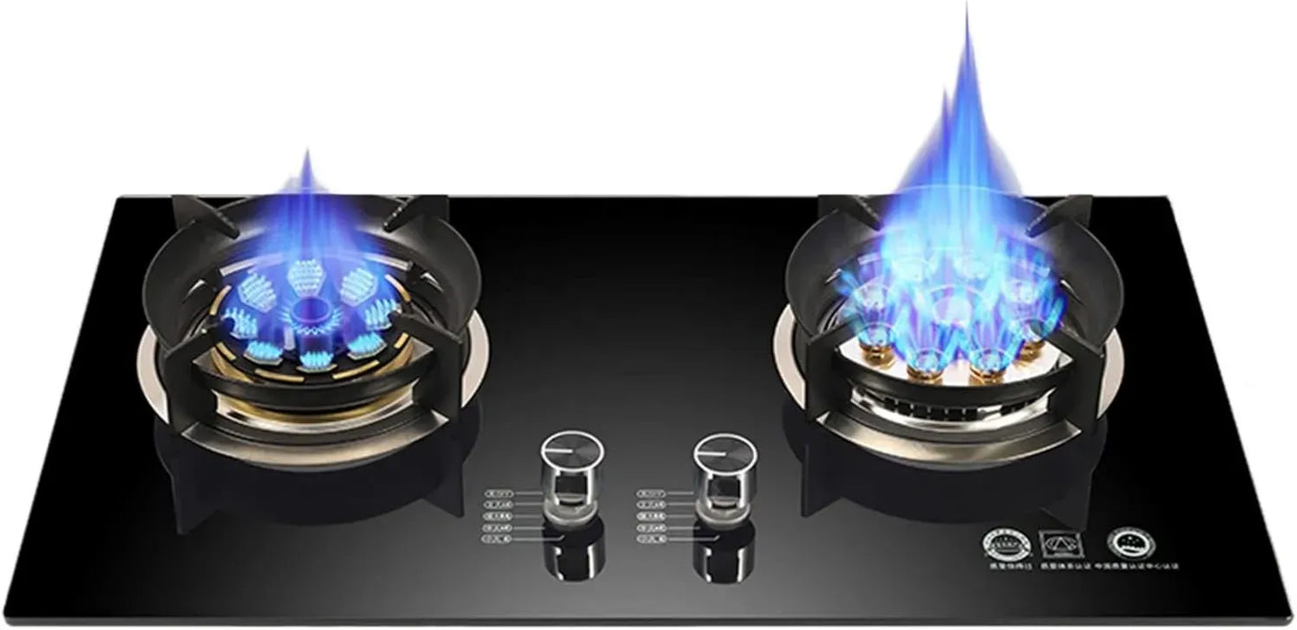 Plaque de Cuisson à Gaz 2 Feux, Verre Trempé, Double Carburant, Nettoyage Facile, Idéale pour Camping-cars et Appartements