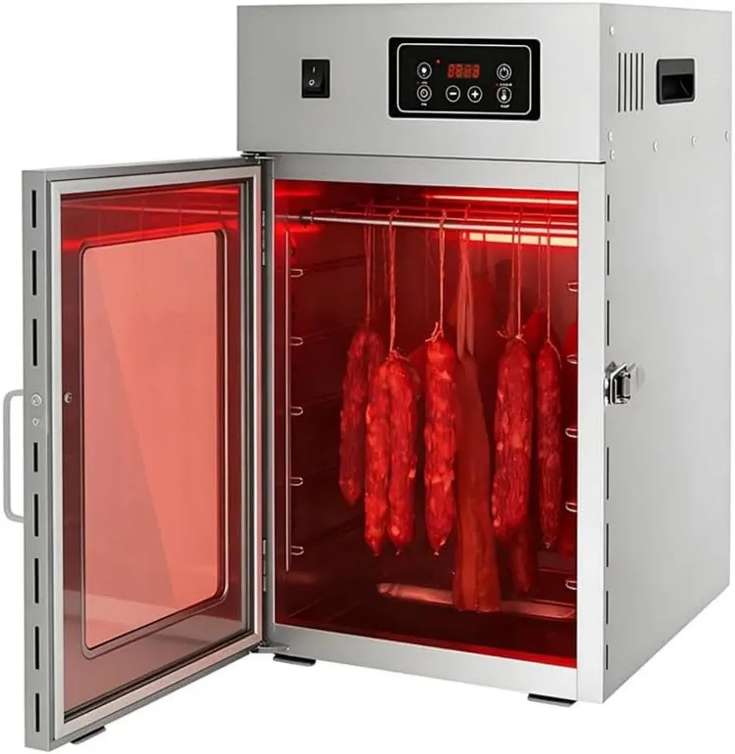 Déshydrateur Alimentaire Inox avec Contrôle Numérique pour Viande et Saucisses, 14 Crochets, Température Réglable 30-90°C