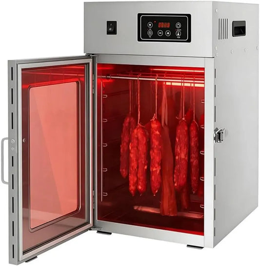 Déshydrateur Alimentaire Inox avec Contrôle Numérique pour Viande et Saucisses, 14 Crochets, Température Réglable 30-90°C