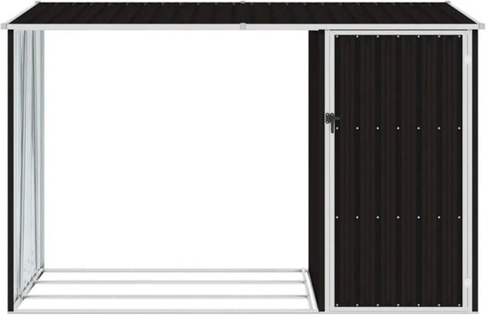 Abri de Jardin en Métal Marron avec Étagère à Bûches 245 x 98 x 148/159 cm
