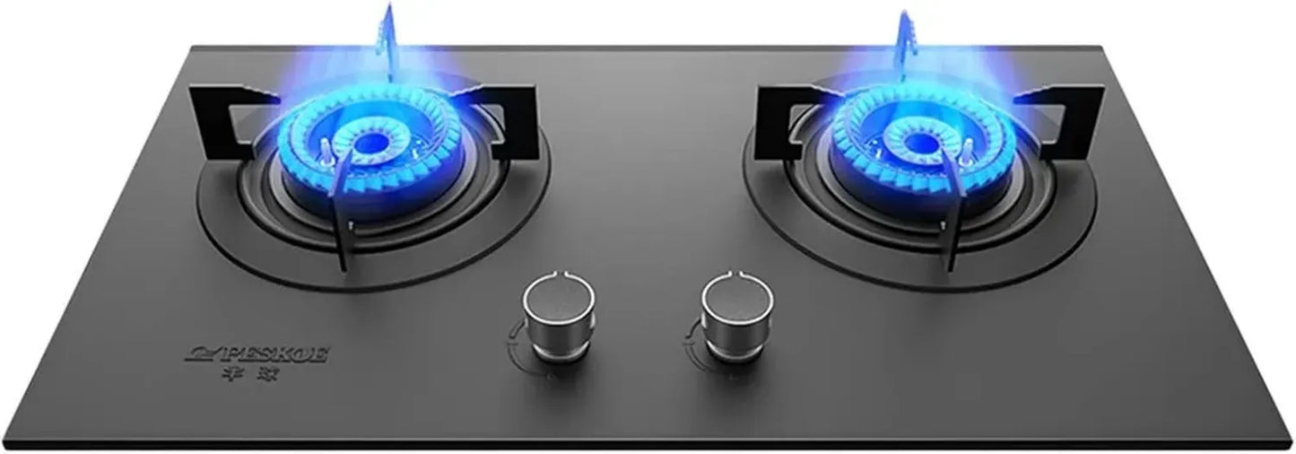 Table de cuisson à gaz encastrable 2 foyers, verre trempé, compatible GPL/NG, entretien facile, parfaite pour camping-cars et petites cuisines