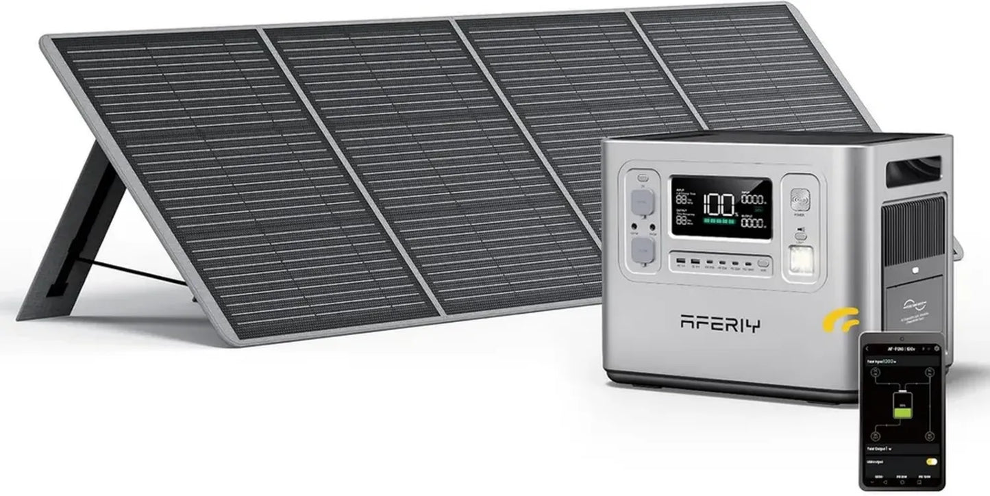 Générateur Électrique Portable 2400W avec Batterie de 2048Wh et Panneau Solaire 200W, pour Camping et Extérieur