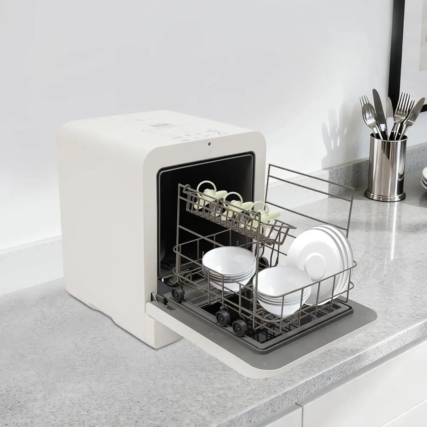 Lave-vaisselle Compact Portable 3 Couverts avec Séchage, Sans Raccordement, pour Appartements et Camping